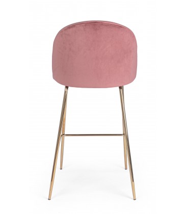 Sgabello Alto CARRY in Velluto Rosa e Gambe Dorate