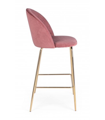 Sgabello Alto CARRY in Velluto Rosa e Gambe Dorate