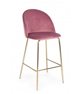Sgabello Alto CARRY in Velluto Rosa e Gambe Dorate
