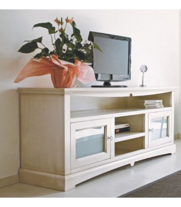 Porta TV Basso Goccia 2 Ante Vani a Giorno bianco Anticato