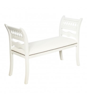 Panchetta Divanetto Legno Bianco e Seduta Ecopelle Bianca