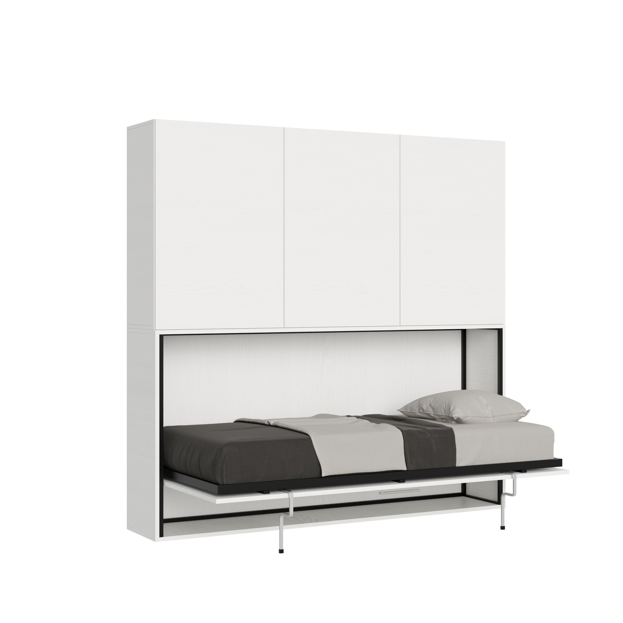 Letto singolo a scomparsa Kando - Bianco frassino