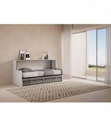 Letto Singolo a Scomparsa Kando con Divano - Bianco Frassino e Grigio