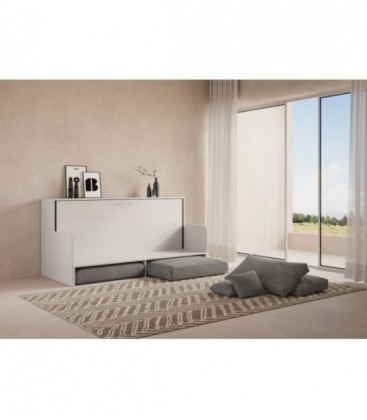 Letto Singolo a Scomparsa Kando con Divano - Bianco Frassino e Grigio