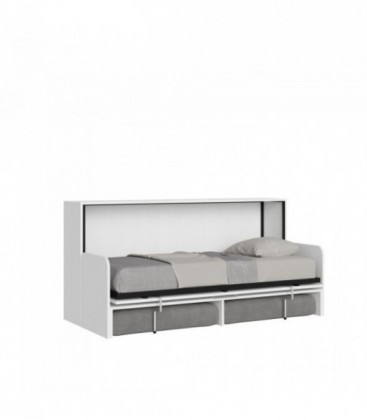 Letto Singolo a Scomparsa Kando con Divano - Bianco Frassino e Grigio