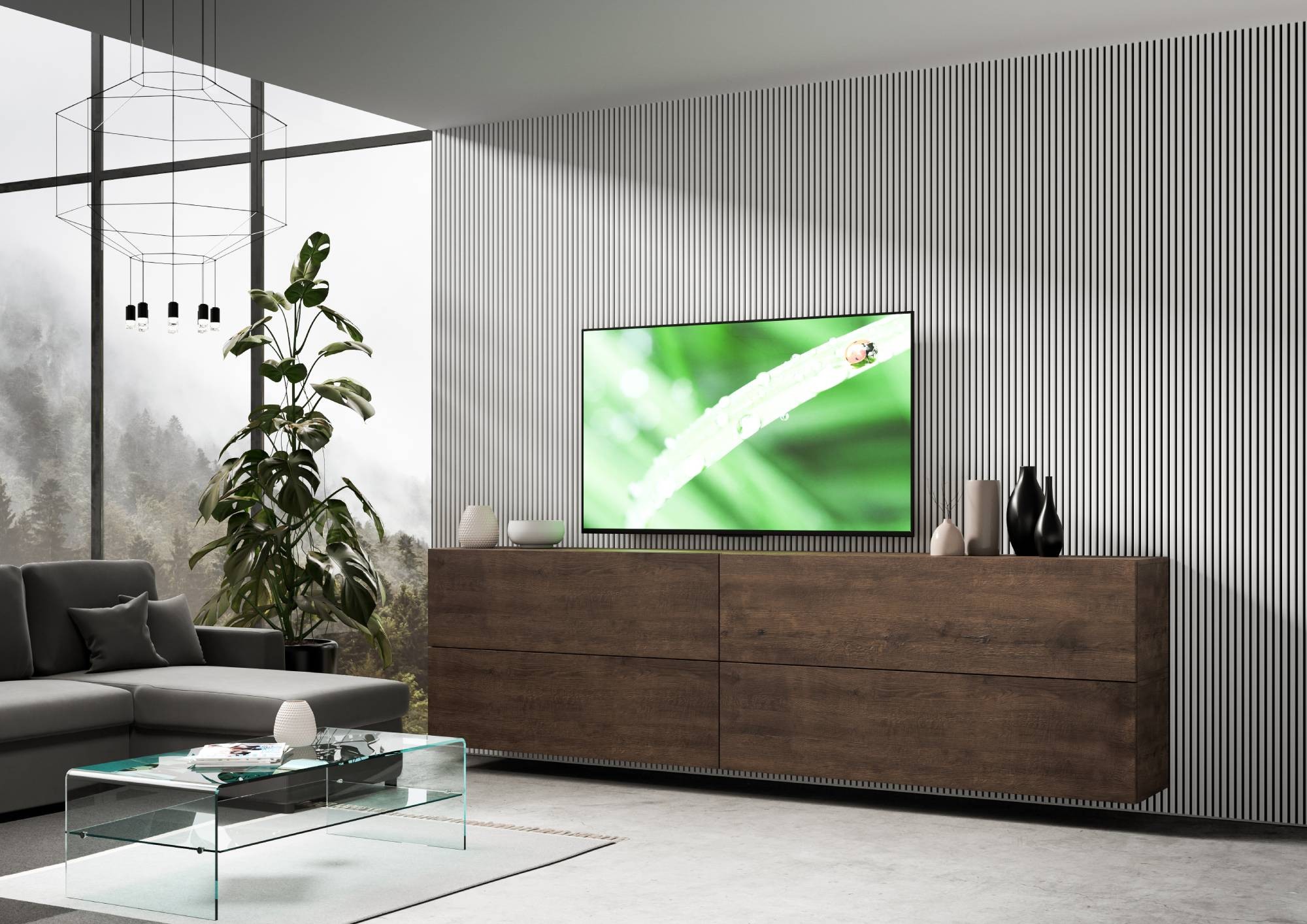 Parete Attrezzata Porta TV Isoka A102 - Composizione Modulare 4 Pensili Orizzontali