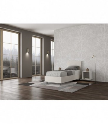 Letto singolo Adele imbottito 80x190 senza rete - rivestimento similpelle bianco