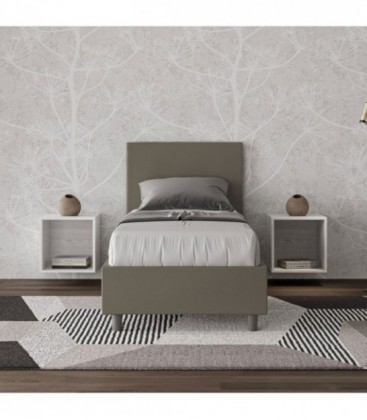 Letto singolo Adele imbottito 80x190 senza rete - rivestimento similpelle cappuccino