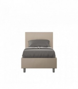 Letto singolo Adele imbottito 80x190 con rete - rivestimento similpelle tortora