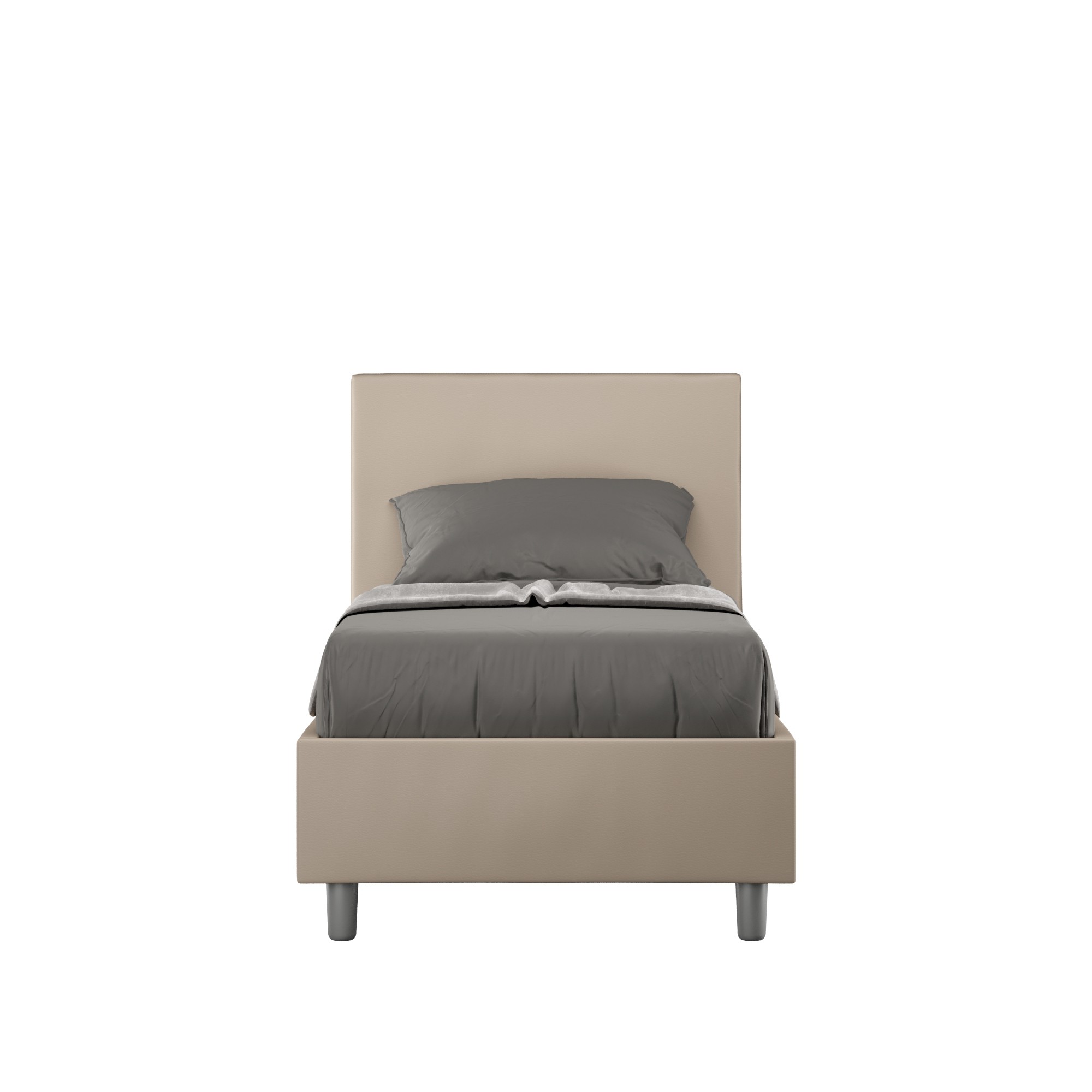Letto singolo Adele imbottito 80x190 con rete - rivestimento similpelle tortora
