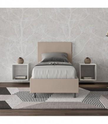 Letto singolo Adele imbottito 80x190 con rete - rivestimento similpelle tortora