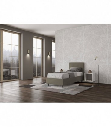 Letto singolo Adele imbottito 80x190 con rete - rivestimento similpelle cappuccino