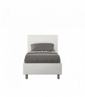 Letto singolo Adele imbottito 80x190 contenitore - rivestimento similpelle bianco