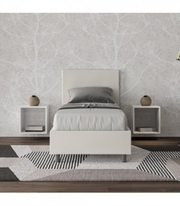 Letto singolo Adele imbottito 80x190 contenitore - rivestimento similpelle bianco