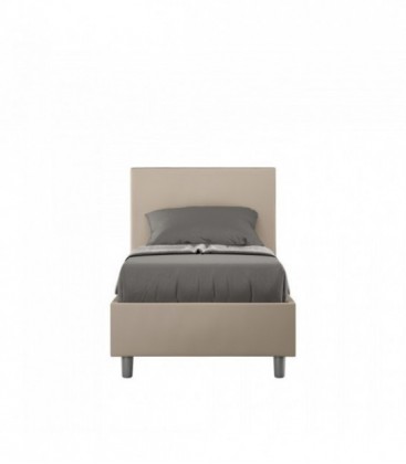 Letto singolo Adele imbottito 80x190 contenitore - rivestimento similpelle tortora