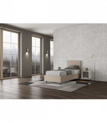 Letto singolo Adele imbottito 80x190 contenitore - rivestimento similpelle tortora