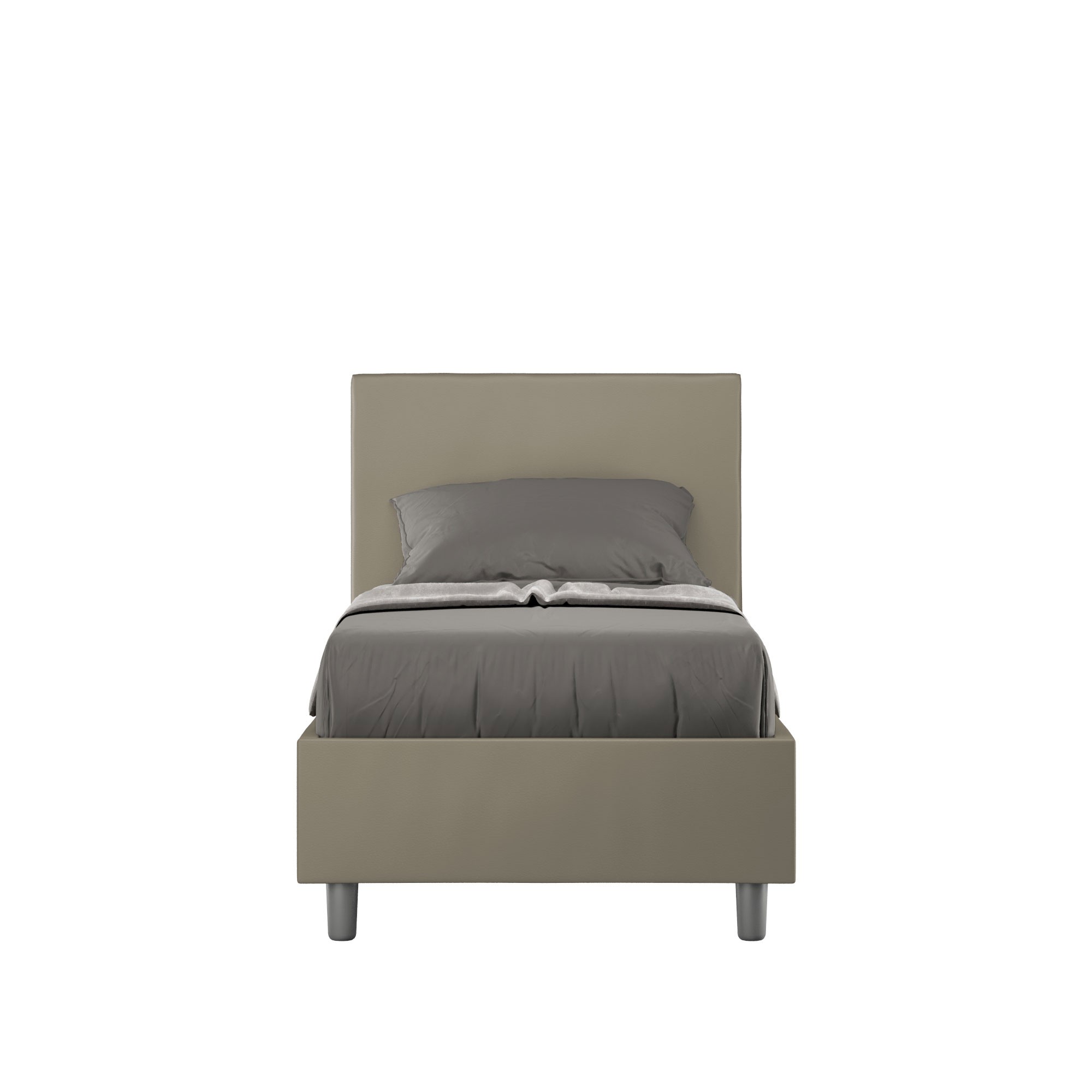 Letto singolo Adele imbottito 80x190 contenitore - rivestimento similpelle cappuccino