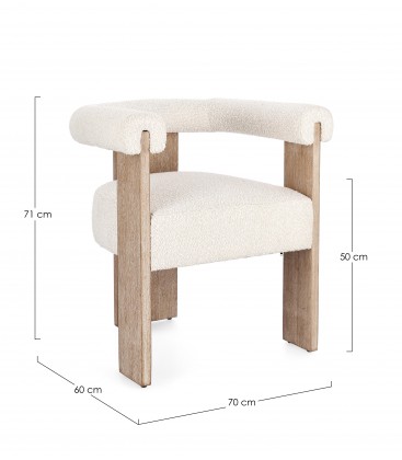 Sedia con braccioli AGAPE in legno Naturale e rivestimento Beige