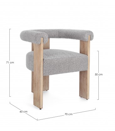 Sedia con braccioli AGAPE in legno Naturale e rivestimento Grigio