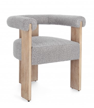 Sedia con braccioli AGAPE in legno Naturale e rivestimento Grigio