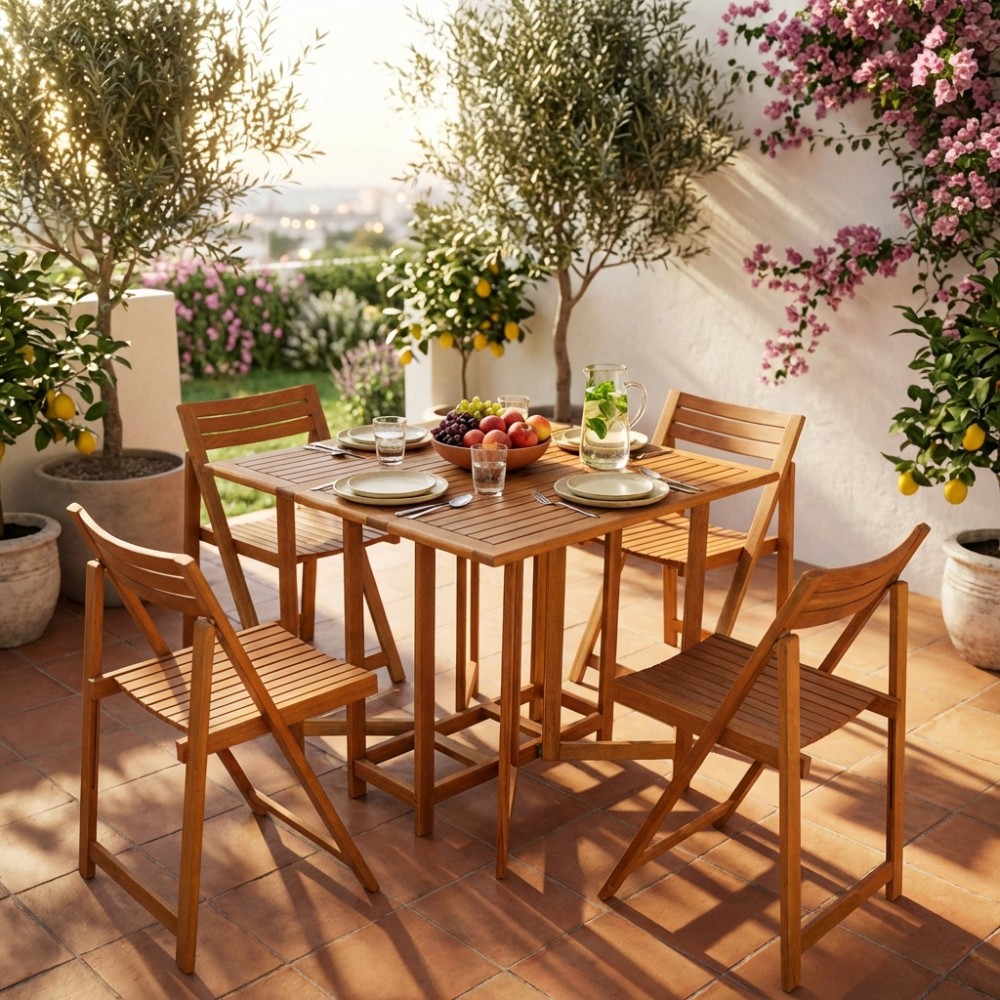 Set da esterno Tavolo + 4 sedie legno acacia