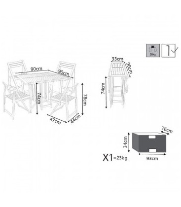 Set da esterno Tavolo + 4 sedie legno acacia