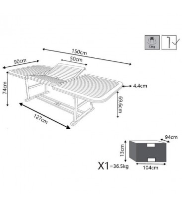 Tavolo per esterno rettangolare allungabile 150/200X90