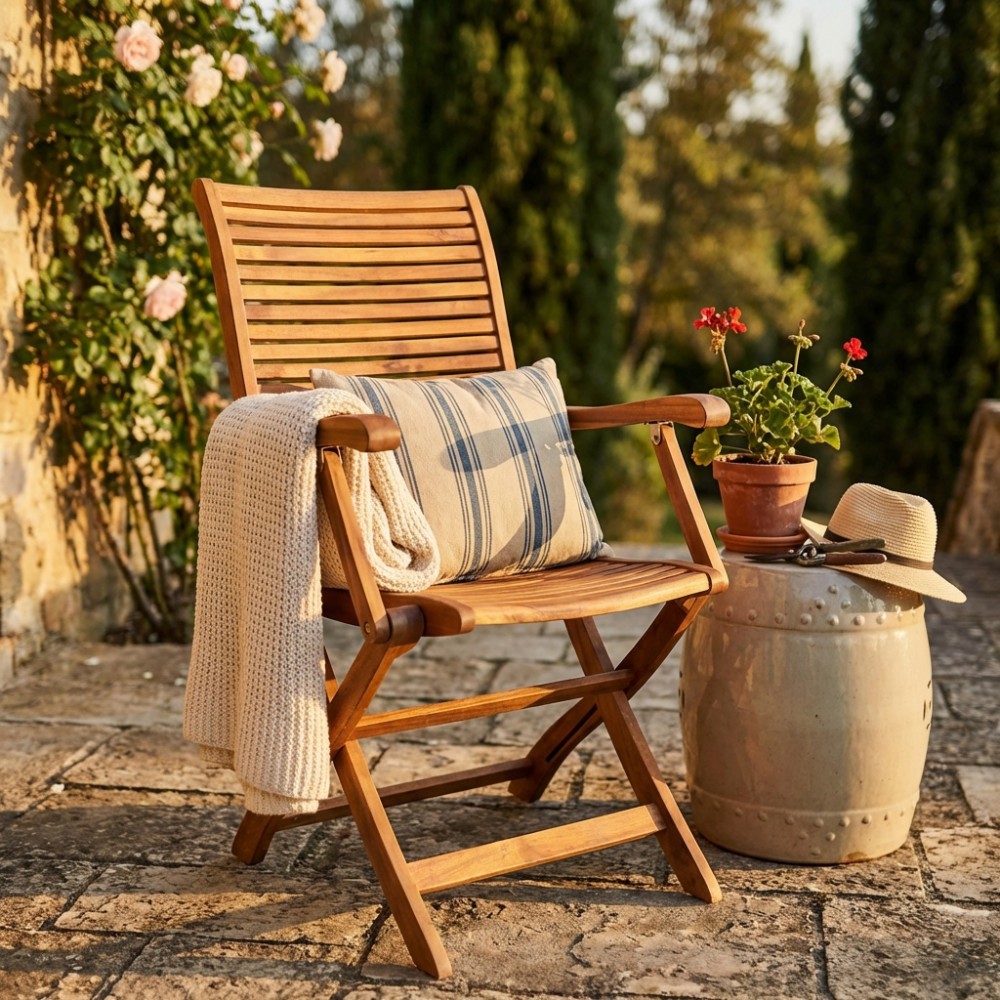 Poltrona RIVIERA con braccioli in legno di Acacia