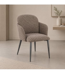Sedia ERCILLA Seduta in Tessuto Greige e Gambe in Argento Scuro Spazzolato