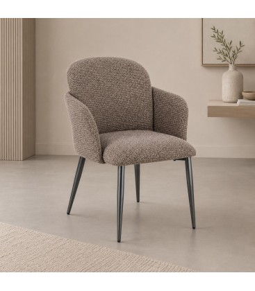 Sedia ERCILLA Seduta in Tessuto Greige e Gambe in Argento Scuro Spazzolato