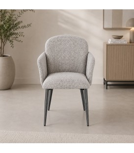Sedia ERCILLA Seduta in Tessuto Grigio e Gambe in Argento Scuro Spazzolato