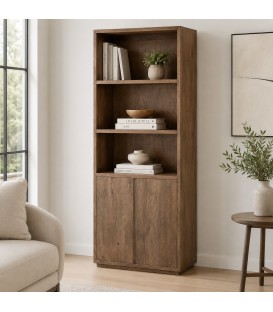 Libreria ELSWICK in Legno di Mango con 3 Ripiani e 2 Ante –