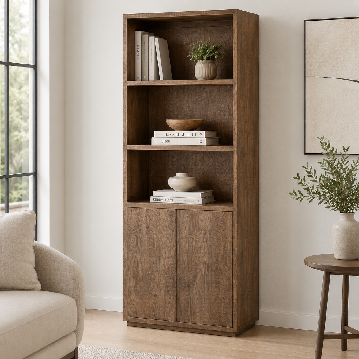 Libreria ELSWICK in Legno di Mango con 3 Ripiani e 2 Ante –