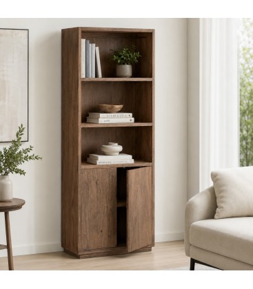 Libreria ELSWICK in Legno di Mango con 3 Ripiani e 2 Ante –