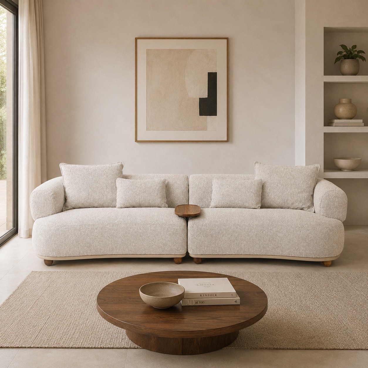 Divano CHEOPE 2 Moduli con Tavolino Integrato – Design Contemporaneo in Tessuto