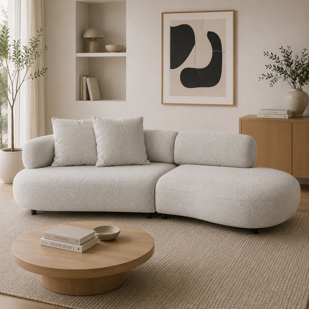 Divano CHEOPE 2 Moduli con Tavolino Integrato – Design Contemporaneo in Tessuto