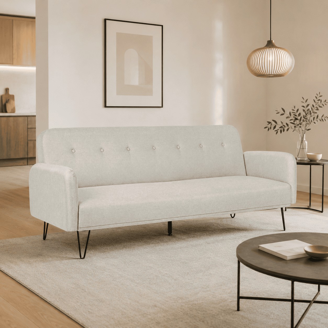 Divano Letto 3 Posti BRIDJET in Tessuto Beige