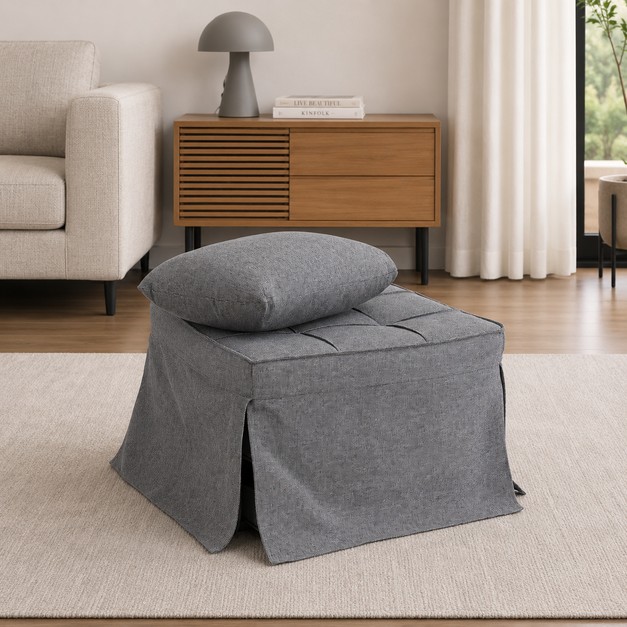Pouf Letto 1 Posto BARNEY in Tessuto Grigio Scuro