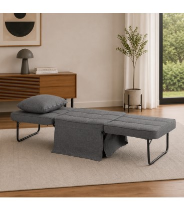 Pouf Letto 1 Posto BARNEY in Tessuto Grigio Scuro