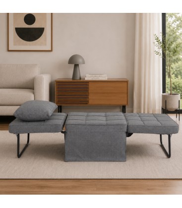 Pouf Letto 1 Posto BARNEY in Tessuto Grigio Scuro