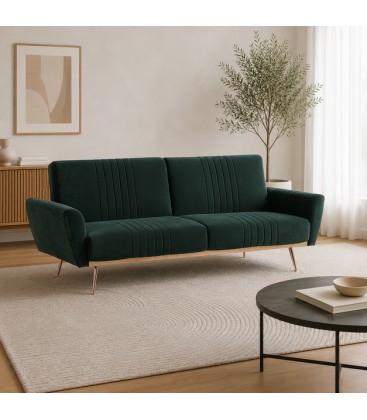 Divano Letto 3 Posti JOHNNY in Velluto Verde Scuro
