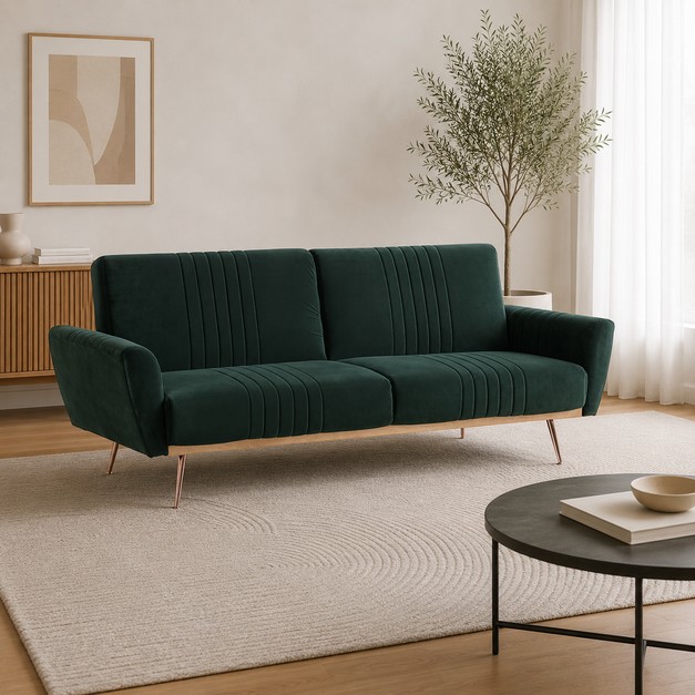 Divano Letto 3 Posti JOHNNY in Velluto Verde Scuro
