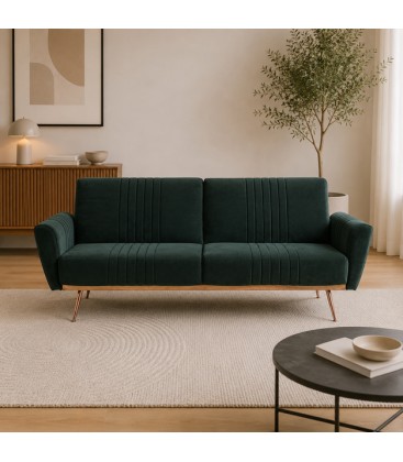 Divano Letto 3 Posti JOHNNY in Velluto Verde Scuro