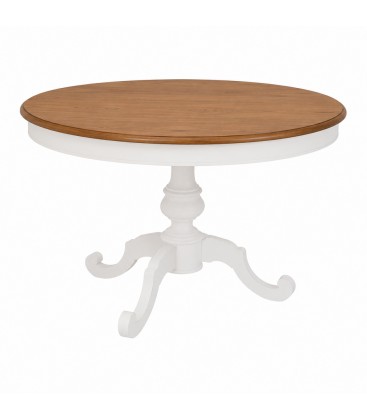 Tavolo rotondo Camelia allungabile bianco con piano rovere patinato
