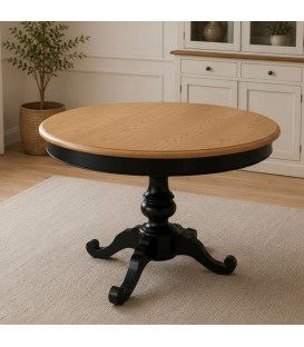 Tavolo rotondo allungabile Camelia nero con piano rovere patinato