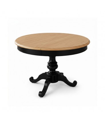 Tavolo rotondo allungabile Camelia nero con piano rovere patinato