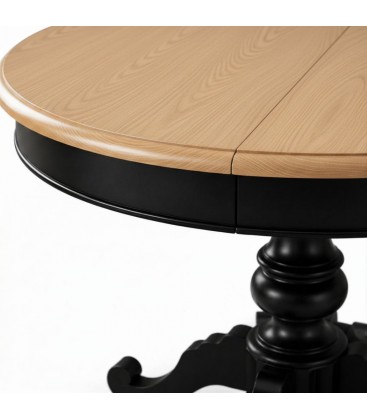 Tavolo rotondo allungabile Camelia nero con piano rovere patinato