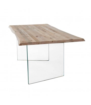 Tavolo piano in legno con gambe vetro