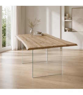 Tavolo moderno in Legno Massello con gambe in vetro