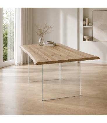 Tavolo moderno in Legno Massello con gambe in vetro